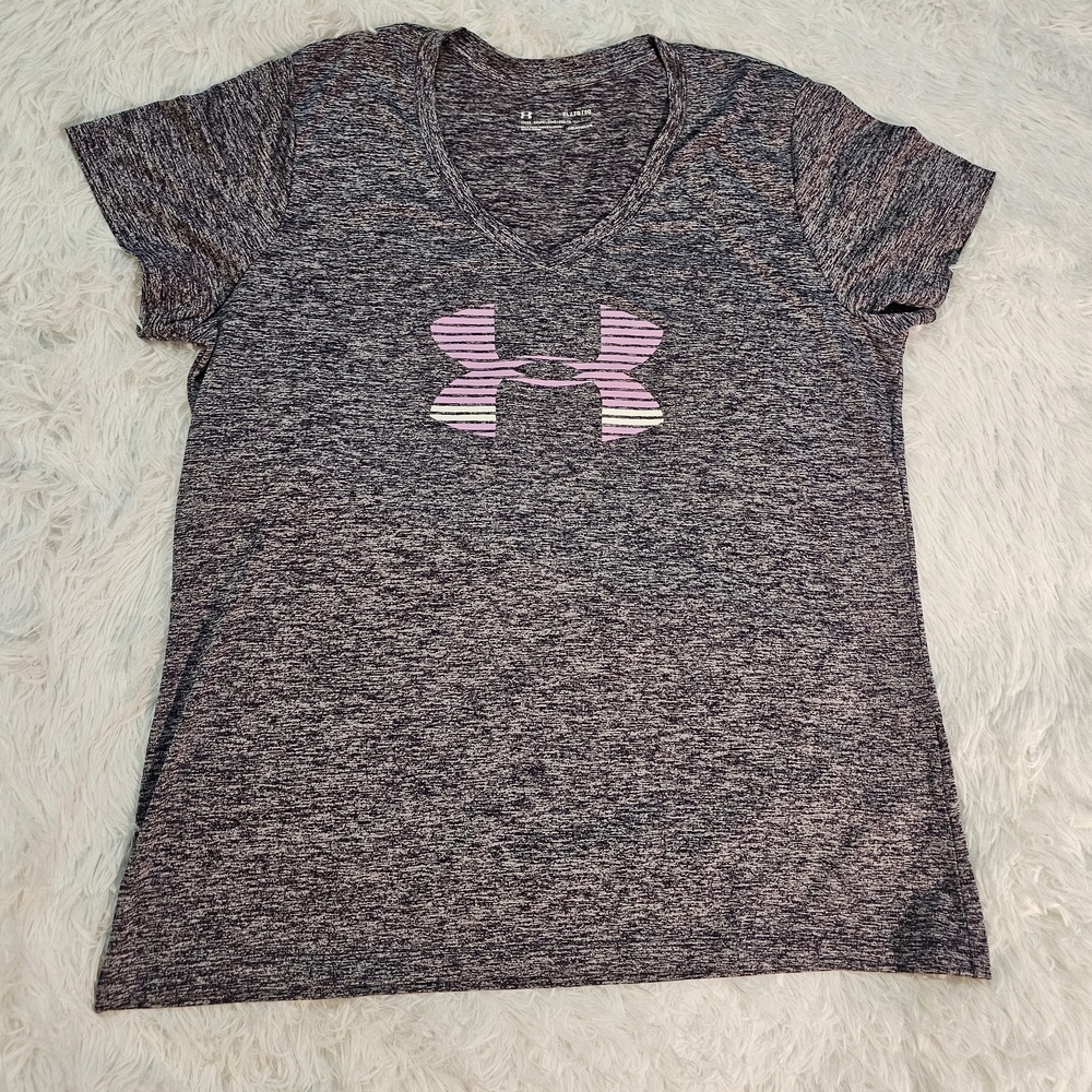 Under Armour Heathered Gray T-Shirt with Pink Logo
